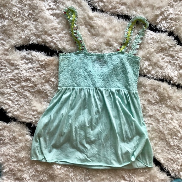 SOLD - Free People light teal turquoise smocked loose top - Picture 3 of 4
